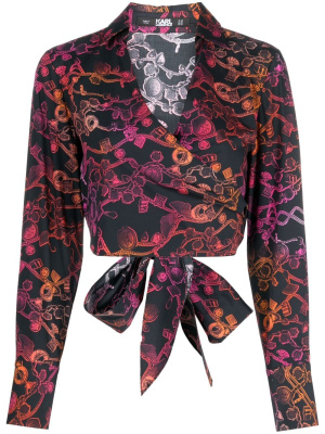 

Cropped chain-print wrap shirt, Karl Lagerfeld Cropped chain-print wrap shirt