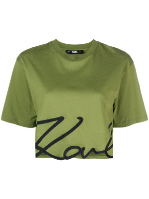 

Logo-print organic-cotton cropped T-shirt, Karl Lagerfeld Logo-print organic-cotton cropped T-shirt
