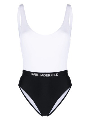 

Colour-block logo-waist swimsuit, Karl Lagerfeld Colour-block logo-waist swimsuit