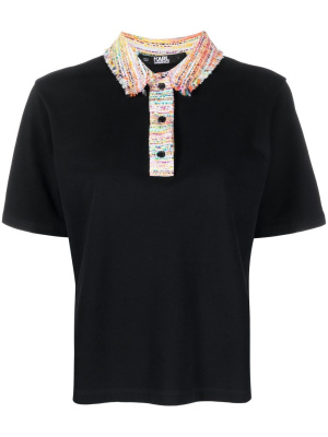 

Knitted-collar polo top, Karl Lagerfeld Knitted-collar polo top