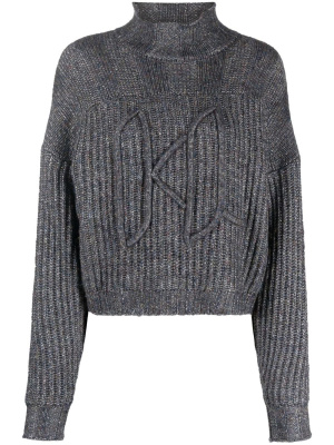 

Embroidered-logo puff-sleeve jumper, Karl Lagerfeld Embroidered-logo puff-sleeve jumper
