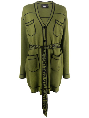 

Contrast-piping belted cardigan, Karl Lagerfeld Contrast-piping belted cardigan