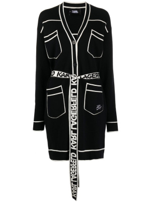 

Belted contrast-stitch cardigan, Karl Lagerfeld Belted contrast-stitch cardigan