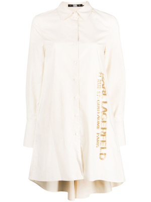 

Beaded logo gathered shirt dress, Karl Lagerfeld Beaded logo gathered shirt dress
