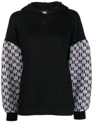 

Tweed monogram-sleeve hoodie, Karl Lagerfeld Tweed monogram-sleeve hoodie