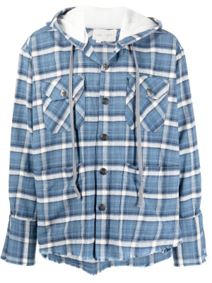 

Check-print hooded shirt, Greg Lauren Check-print hooded shirt
