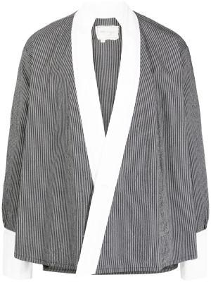 

Stripe-print collarless shirt, Greg Lauren Stripe-print collarless shirt
