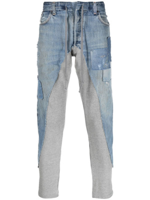 

Patchwork-detail cropped jeans, Greg Lauren Patchwork-detail cropped jeans
