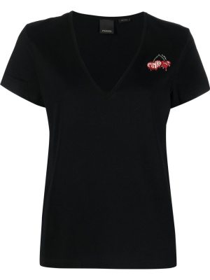 

Logo-embroidered V-neck T-shirt, PINKO Logo-embroidered V-neck T-shirt