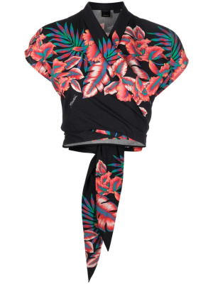 

Floral-print wraparound cropped top, PINKO Floral-print wraparound cropped top