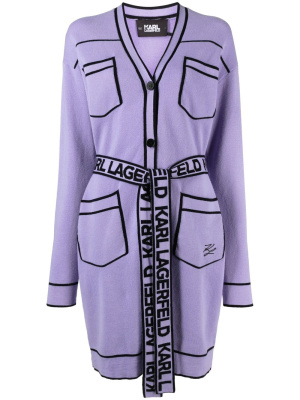 

Contrasting trim belted cardi-coat, Karl Lagerfeld Contrasting trim belted cardi-coat