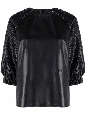 

Vegan leather pleated-sleeve top, Karl Lagerfeld Vegan leather pleated-sleeve top