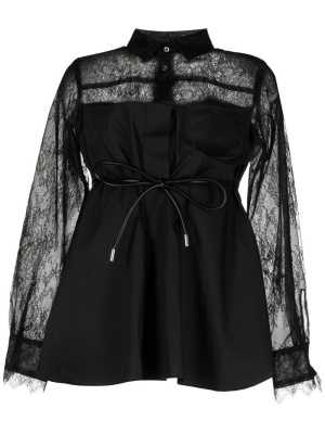 

Lace-panelled tied-waist shirt, Sacai Lace-panelled tied-waist shirt