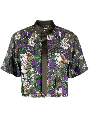 

Floral-print pleated cropped shirt, Sacai Floral-print pleated cropped shirt