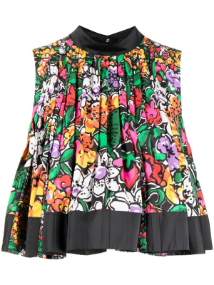 

Floral-print pleated sleeveless blouse, Sacai Floral-print pleated sleeveless blouse