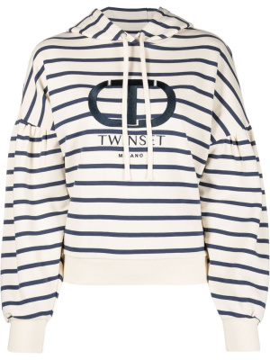 

Logo-print Breton-stripe hoodie, TWINSET Logo-print Breton-stripe hoodie