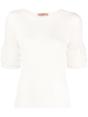 

Ribbed-knit ruffle-sleeve top, TWINSET Ribbed-knit ruffle-sleeve top