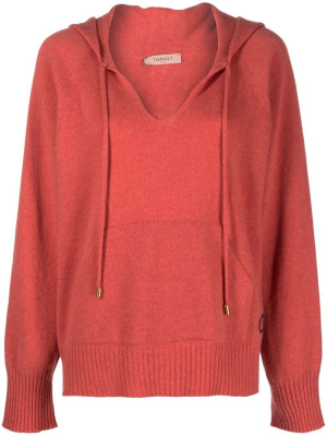 

Logo-embroidered knitted hoodie, TWINSET Logo-embroidered knitted hoodie