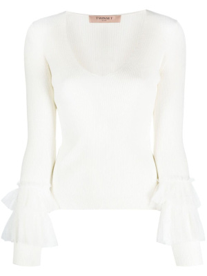 

Tulle-inserts ribbed-knit top, TWINSET Tulle-inserts ribbed-knit top