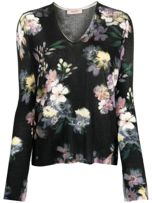 

Floral-print ribbed-knit jumper, TWINSET Floral-print ribbed-knit jumper