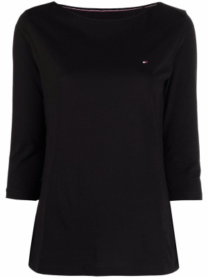 

Embroidered-logo knit T-shirt, Tommy Hilfiger Embroidered-logo knit T-shirt