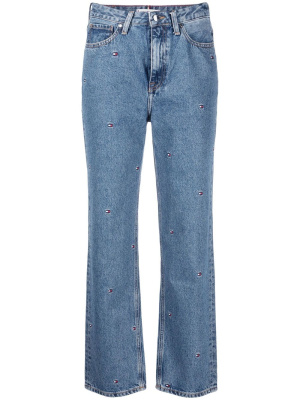 

Logo-embroidered straight-leg jeans, Tommy Hilfiger Logo-embroidered straight-leg jeans