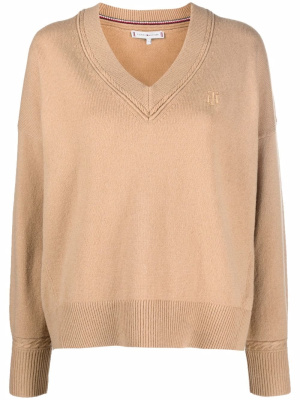 

Embroidered logo V-neck jumper, Tommy Hilfiger Embroidered logo V-neck jumper