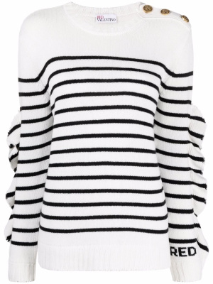 

Ruffle-detail striped knitted jumper, RED Valentino Ruffle-detail striped knitted jumper