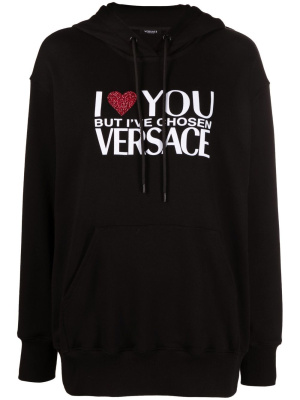 

Crystal-embellished slogan hoodie, Versace Crystal-embellished slogan hoodie
