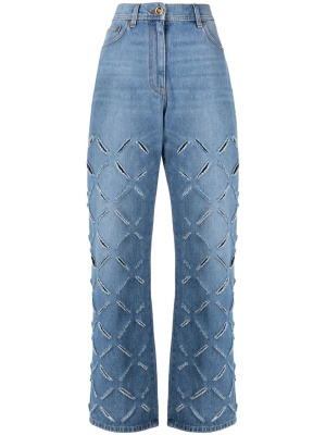 

Rip-detailed straight-leg jeans, Versace Rip-detailed straight-leg jeans