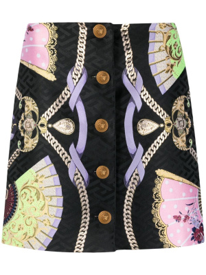 

Graphic-print Medusa Head button skirt, Versace Graphic-print Medusa Head button skirt