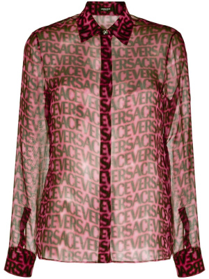

Logo-print semi-sheer silk shirt, Versace Logo-print semi-sheer silk shirt