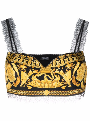 

Barocco-print bralette top, Versace Barocco-print bralette top