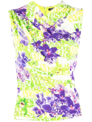 

Floral-print wrap top, Versace Floral-print wrap top