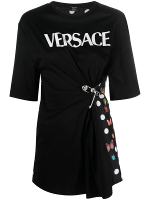 

X Dua Lipa Butterfly-print safety-pin T-shirt, Versace X Dua Lipa Butterfly-print safety-pin T-shirt