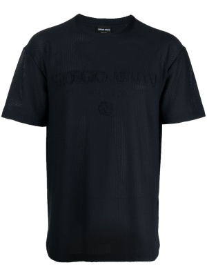 

Logo-embroidered perforated T-shirt, Giorgio Armani Logo-embroidered perforated T-shirt