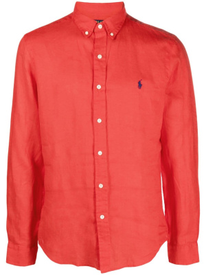 

Logo-embroidered linen shirt, Polo Ralph Lauren Logo-embroidered linen shirt