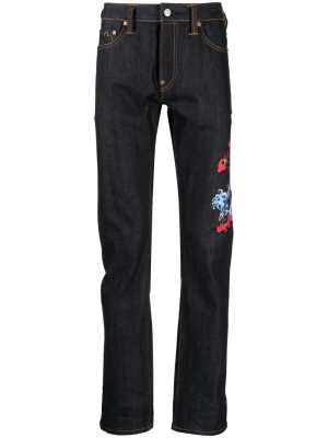 

Samurai-print mid-rise slim-fit jeans, EVISU Samurai-print mid-rise slim-fit jeans