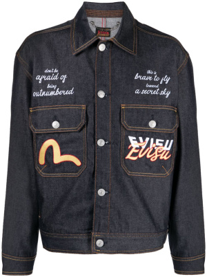 

Graphic-embroidered buttoned denim jacket, EVISU Graphic-embroidered buttoned denim jacket