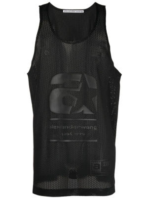 

Embossed-logo mesh tank top, Alexander Wang Embossed-logo mesh tank top