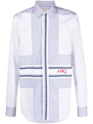 

Pinstriped logo-print shirt, Alexander McQueen Pinstriped logo-print shirt