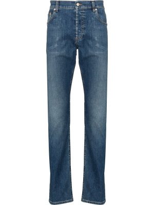 

Embroidered-logo straight-leg jeans, Alexander McQueen Embroidered-logo straight-leg jeans