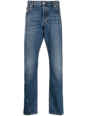 

Frayed panel straight-leg jeans, Alexander McQueen Frayed panel straight-leg jeans