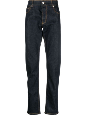 

Logo-embroidered jeans, Alexander McQueen Logo-embroidered jeans