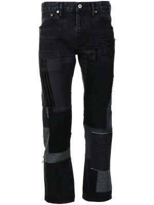 

Patchwork-design cropped jeans, Junya Watanabe MAN Patchwork-design cropped jeans