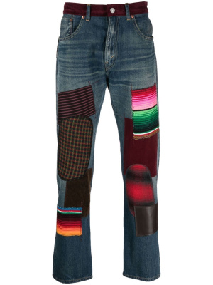 

Patchwork-design slim-cut jeans, Junya Watanabe MAN Patchwork-design slim-cut jeans