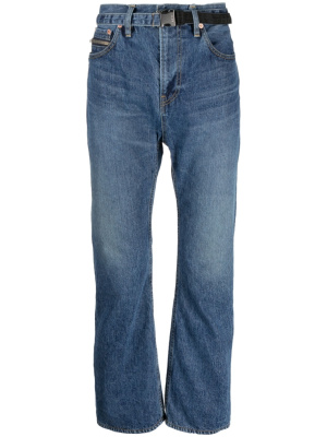

Belted-waist straight-leg jeans, Sacai Belted-waist straight-leg jeans