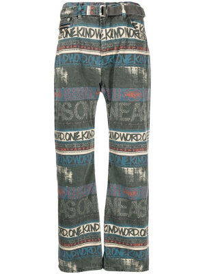 

Slogan-print cotton jeans, Sacai Slogan-print cotton jeans