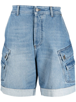 

Embroidered-logo denim shorts, Balmain Embroidered-logo denim shorts