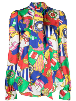

Print long-sleeve silk blouse, Moschino Print long-sleeve silk blouse